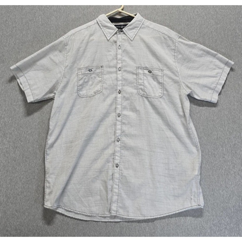 Beverly Hills Polo Club Shirt Mens XL Gray Black Pinstripe Cotton Button Up